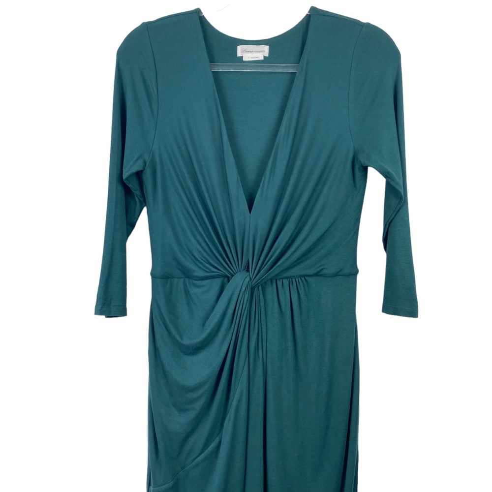 LOVERS AND FRIENDS Sz Small S Green Front Twist Detail Sundance Maxi Dress Slit - Picture 3 of 12